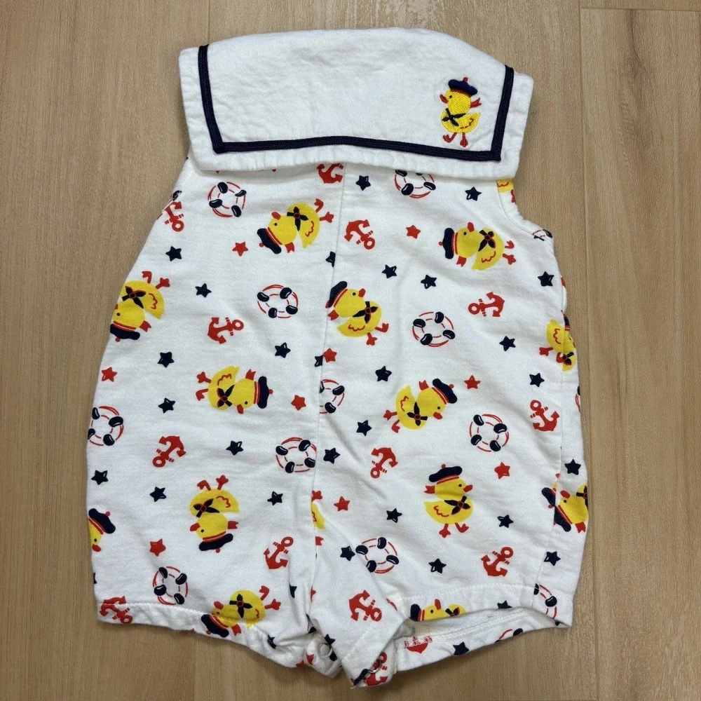 Vintage Class Club Baby Romper 6 Month Ducks Sailor Nautical Anchors Stars